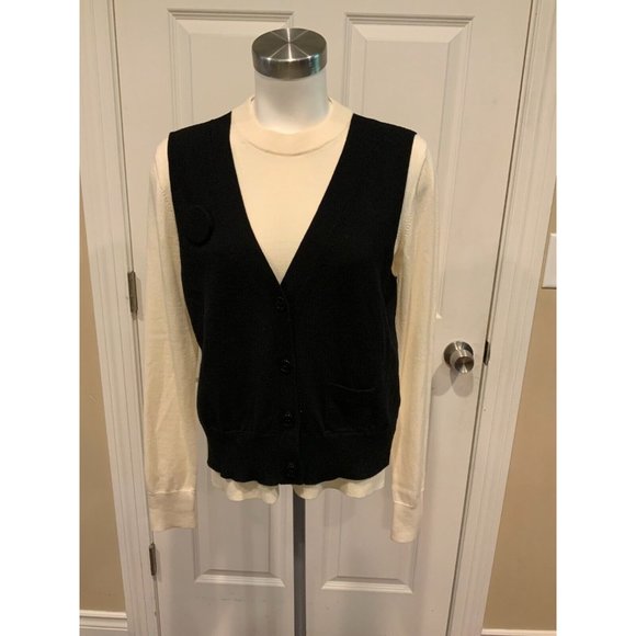 MM6 Maison Martin Margiela Cream/Black Wool "Trompe L'oeil" Sweater, Size M - Picture 2 of 8